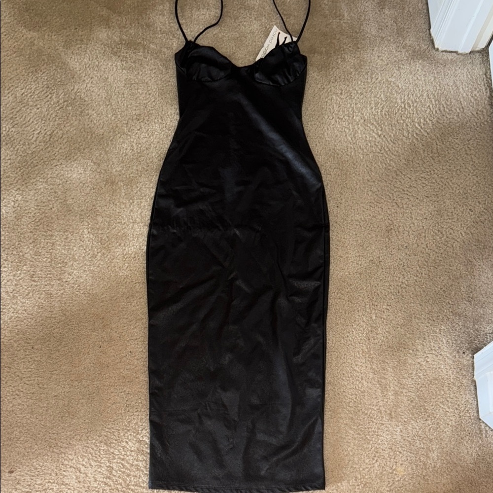Naked Wardrobe black leather like maxi dress - size medium